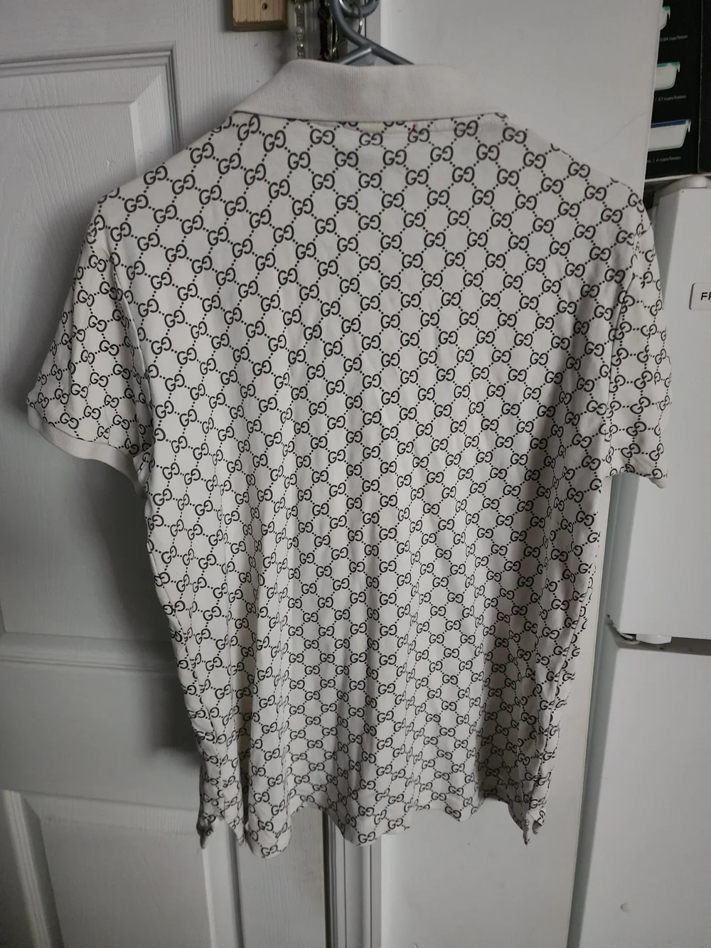 Gucci White GG Monogram Polo with Red and Green Crest